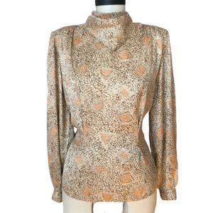 Vtg 100% Silk Puff Sleeve Cowl Neck Pattern Blouse